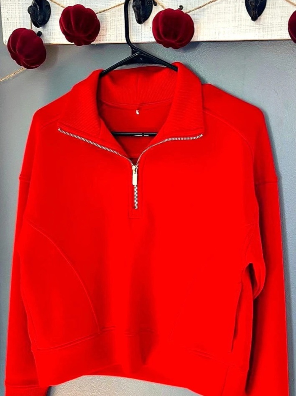 CALIA Soft Scuba Mock-Neck 1/4 Zip Pullover - Crimson Red - Size XS
